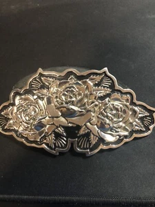 Famous Stars & Straps Belt Buckle Large Roses Silver Tone Black - Picture 1 of 8