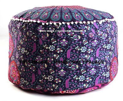 Almohada de piso indio sala de estar 32" pavo real mandala puf decoración redonda pom encaje  Foto 1 de 4