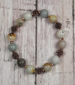 Amazonite Copper Crystal Wire Spacer Multicolored Stretch Bracelet Handmade 7" - Picture 1 of 3