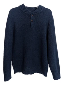 LL BEAN Navy Lamb's Wool Long Sleeve Pullover Sweater Men's Size Medium W1 - Picture 1 of 5
