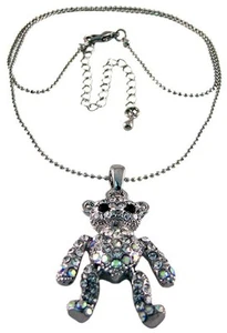 Zeckos Rhinestone Encrusted Teddy Bear Pendant Necklace AB - Picture 1 of 4