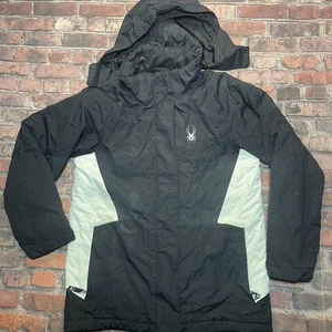 Chaqueta de esquí Spyder juvenil 14 negra con capucha aislada impermeable abrigo de snowboard - Imagen 1 de 9