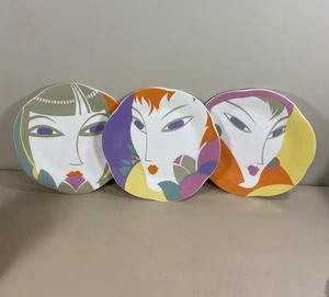 Set of 3 The Larry Laslo Collection "Visage" 10 3/4" Dinner Plates with Faces - Picture 1 of 9