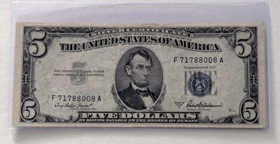 US Five Dollars, 1953 A, $5 Silver Certificate, Blue Seal  - Image 1 of 2