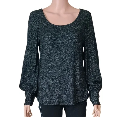 Suéter de punto suave carbón WHBM M manga larga abullonada dobladillo elástico Foto 1 de 4