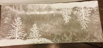 Frosted Glass Winter Tree Serving Plate Snowy Pine Design Holiday Decor - Image 1 of 2