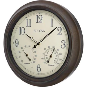 Bulova Wall Clock 18"x18" Round w/ 2-Step Metal Case + Glass-Face in Bronze - Picture 1 of 2