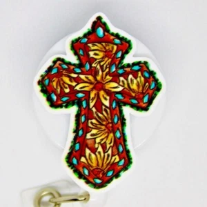 Country Western Cross Badge Reel ID Holder Christian Religious Jesus Cowboy - Picture 1 of 2
