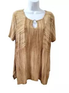 Sami & Jo Casual Top Stretch Gold Camel Textured Soft Stripes Women's Large - Picture 1 of 8