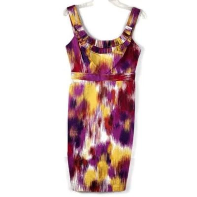 Vestido floral para mujer Maggy London talla 6 cuello plisado sin mangas amarillo rojo 52K Foto 1 de 4