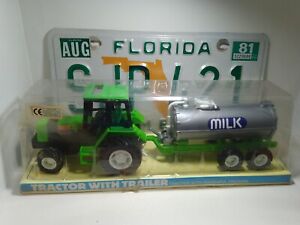 New Ray Tractor with Trailer Milk Tanker Plastic Model Farm Toy Green - Boxed