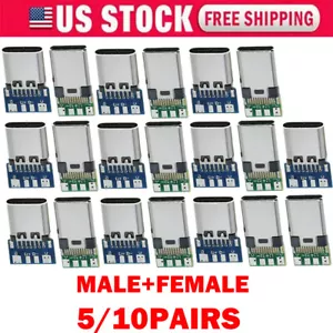 5/10Pair USB 3.1 Type C Male+Female DIY Solder Plug PCB Connector Sockets Repair - Bild 1 von 21