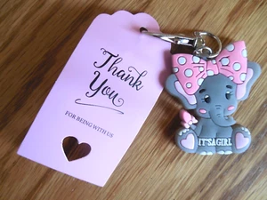 NEW Lot of 24 "IT'S A GIRL" Pliable Baby Elephant Figure KEY RING for New Baby - Picture 1 of 4