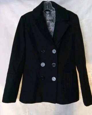 Guess Los Angeles 1981 Women’s Wool Blend Black Pea Coat Jacket Size Small - Image 1 of 4