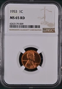 1953 1C RD Lincoln Wheat One Cent NGC MS65RD 6263179-009 - Picture 1 of 2