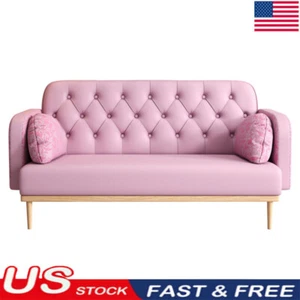 Loveseat Sofa W/ Tulip Pattern Modern Upholstered Two Seater PU Couches Pillows - Picture 1 of 13