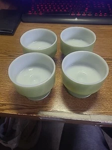 Vintage MCM Federal Glass Footed Deseret Sherbet Cups bowls Olive Green Set Of 4 - Picture 1 of 9