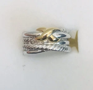 925 Silver Solid Cluster Two Tone Ring 7.80 GM 6.5US (14K Yellow Gold) - Picture 1 of 9