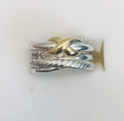 925 Silver Solid Cluster Two Tone Ring 7.80 GM 6.5US (14K Yellow Gold) - Image 1 of 4