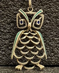 So schöner Vintage EULE Silber & Emaille Gelenkanhänger Art Deco Design - Bild 1 von 15