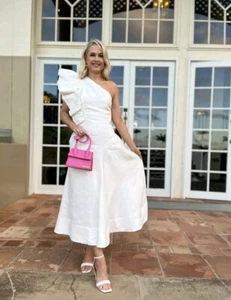 Aje Sz AU 10 US 6 White Bonjour Asymmetrical Linen Blend Cocktail Dress - Picture 1 of 14