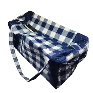 Quilted Fabric Duffel Bag, Craft Bag, Sewing, Navy Gingham, 20 in x 15 in x 9 in - Picture 1 of 8