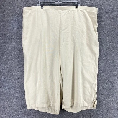 Pantalones Cortos Mujer Capri Lino Beige Plus 32 Cintura Elástica Lino Foto 1 de 4