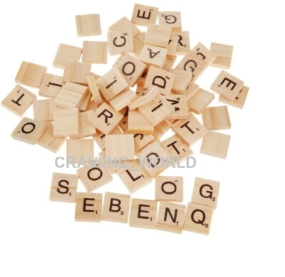 200 WOODEN SCRABBLE TILES BLACK LETTERS NUMBERS FOR CRAFTS WOOD ALPHABETS - Image 1 of 4