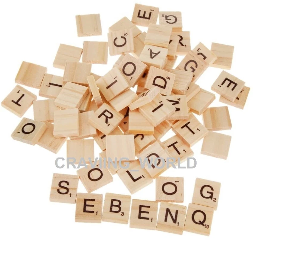 200 WOODEN SCRABBLE TILES BLACK LETTERS NUMBERS FOR CRAFTS WOOD ALPHABETS - Image 1 of 4