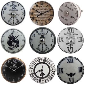 CLOCK FACE Door Knobs Vintage Shabby Chic Ceramic Handles Cupboard Drawer Pull