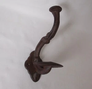 ANTIQUE CAST IRON HAT COAT HOOK EQUESTRIAN HORSE TACK ROOM HANGER. LARGE - Picture 1 of 13