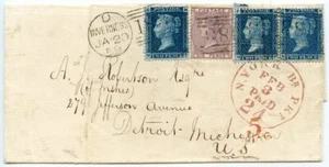 RARE 1859 cover with 1/- rate from Inverness, Scotland to Detroit, U.S.A. - Imagen 1 de 2