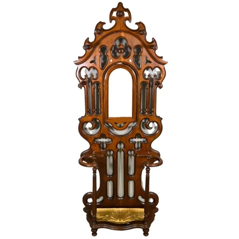 Antique Empire Victorian Walnut Gothic Style Hall Tree #21710 Cover