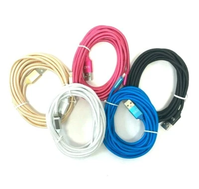 5 Asst 10 ft Braided Extra Strong iPhone 8 X XR XS Pro USB Power Charging Cables - Image 1 of 4