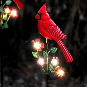 Cardinal Decor Garden Stake,Solar Metal Yard Art Red Cardinal, Cardinal Bird Fig - Picture 1 of 12