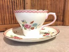 Vintage Shelley Cup and Saucer / Pink Rose Red Daisy / Pink Wavy Band, Scalloped