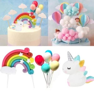 Rainbow Unicorn Cake Topper Cloud Cake Flags Birthday Kids Favors Decor Party - Picture 1 of 5