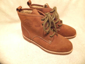 Eddie Bauer Saddle Tan Leather Fauxd Fur Lined Ankle Boot 7B NEVER WORN - Picture 1 of 10
