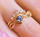 Vintage Alexandrite ring set Lab Created Diamond Wedding set14k Rose Gold Plated