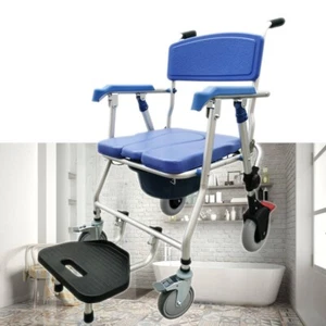 Folded Shower Chair 330lbs Commode Toilet Wheel Chair with Wheel and Bed Pan - Picture 1 of 19