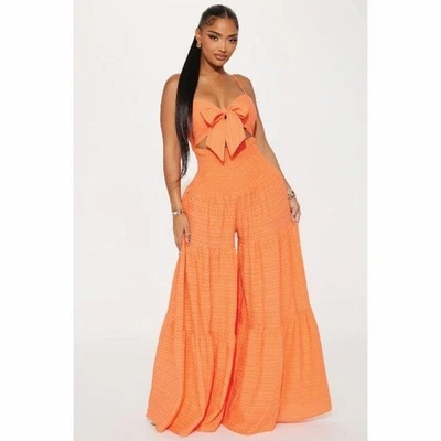 MODA NOVA Montego Bay Mono Calado Extremo Pierna Ancha Talla XL Naranja Foto 1 de 4