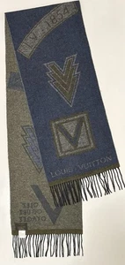 Louis Vuitton Cardiff 90% Lana y 10% Cachemira Monograma Azul Bufanda Hecha en Reino Unido - Imagen 1 de 12