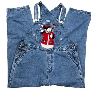 Christopher & Banks Latzhose Damen Large Denim Latz Schneemann Applikation Weihnachten - Bild 1 von 11