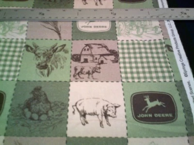 WASHED & IRONED John Deere Squares -Remnant 12" X 44" Cotton Fabric - Image 1 of 4