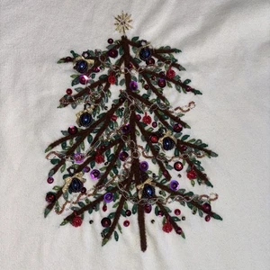 Ugly Holiday sweater Christmas embroidered XL 3d beaded Detail Button Off white - Picture 1 of 14