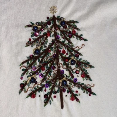 Ugly Holiday sweater Christmas embroidered XL 3d beaded Detail Button Off white - Image 1 of 4