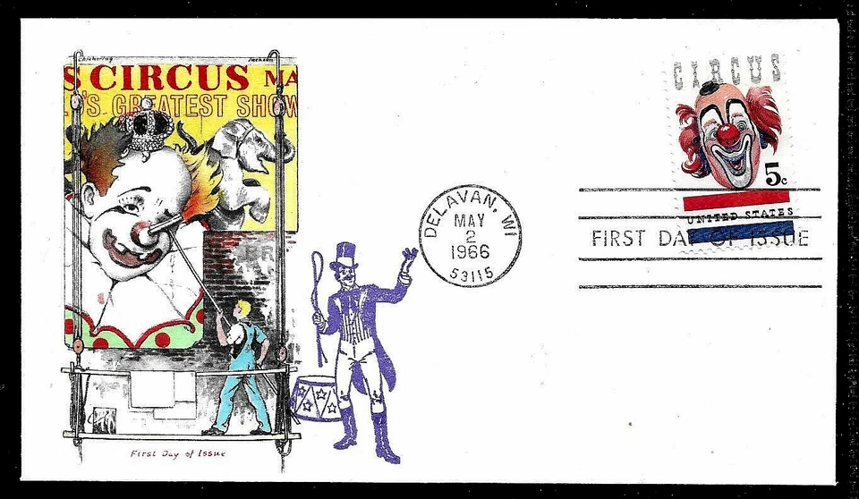 1309 5c Stamp (1966) GREAT CIRCUS CLOWN LOU JACOBS FDC - THE OVERSEAS MAILER !! - Image 1 of 1