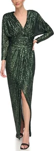 Maxi abito Calvin Klein elegante verde malachite con paillettes metallizzate taglia 12 - Foto 1 di 8