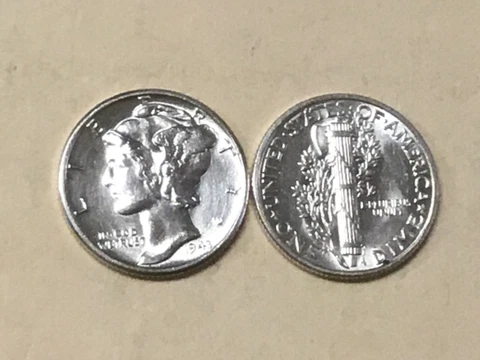 1943 SILVER BU MERCURY DIME. REALLY NICE! Cover