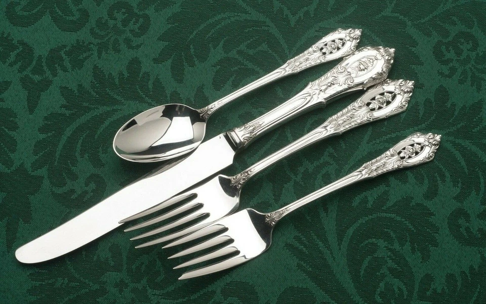 Rose Point de Wallace plata de ley 4 piezas. Ajuste TAMAÑO CENA, hoja francesa Foto 1 de 1